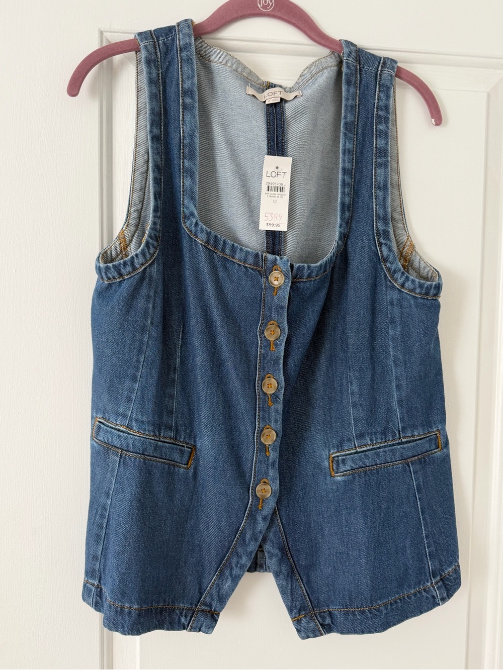 LOFT Blue Denim Button-Front Women's Vest, NWT